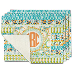 Teal Ribbons & Labels Single-Sided Linen Placemat - Set of 4 w/ Monogram