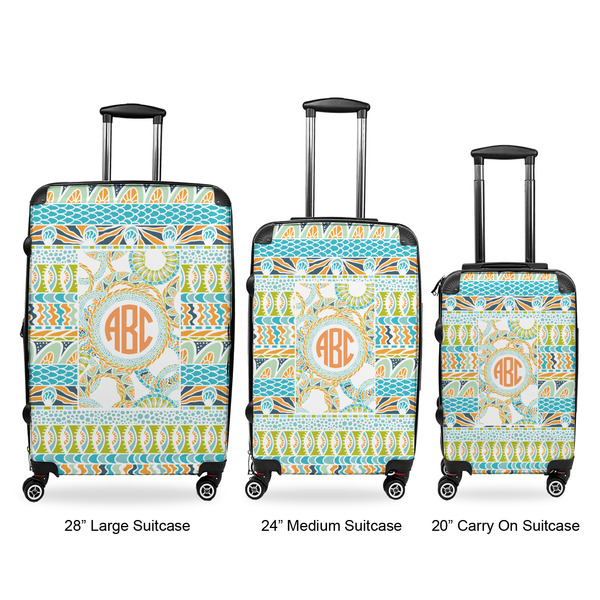 Teal Ribbons & Labels Luggage Bags all sizes - With Handle
