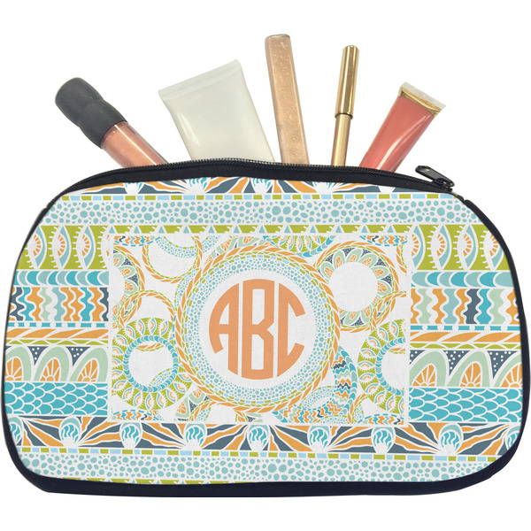 Custom Teal Ribbons & Labels Makeup / Cosmetic Bag - Medium (Personalized)