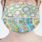 Teal Ribbons & Labels Mask - Pleated (new) Front View on Girl