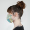 Teal Ribbons & Labels Mask - Side View on Girl