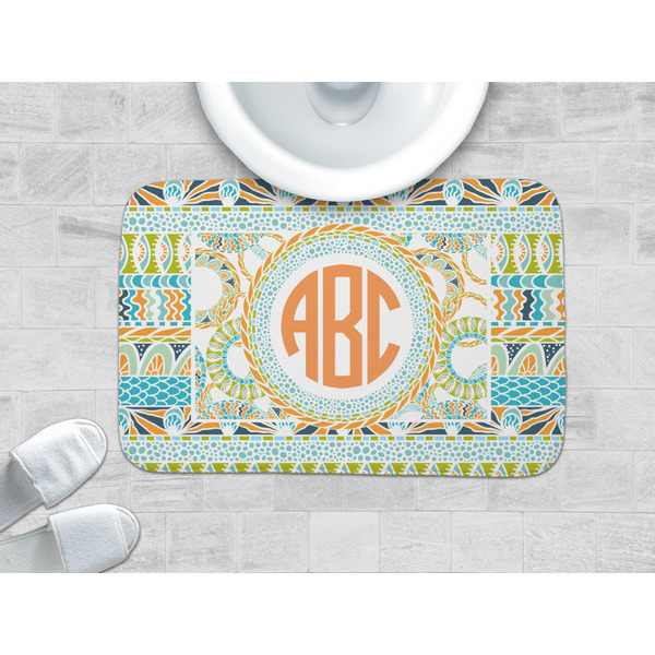 Teal Ribbons & Labels Memory Foam Bath Mat - LIFESTYLE 34x21