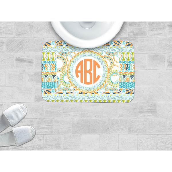 Teal Ribbons & Labels Memory Foam Bath Mat - LIFESTYLE