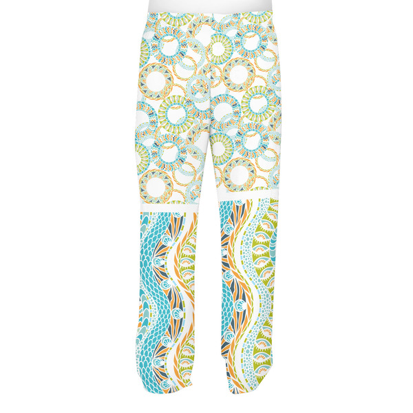 Teal Ribbons & Labels Men's Pjs Back - on model