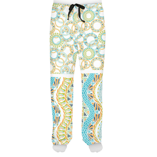 Teal Ribbons & Labels Men's Pjs Front - on model