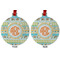 Teal Ribbons & Labels Metal Ball Ornament - Front and Back
