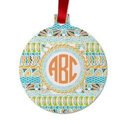 Teal Ribbons & Labels Metal Ball Ornament - Double Sided w/ Monogram