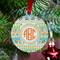 Teal Ribbons & Labels Metal Ball Ornament - Lifestyle