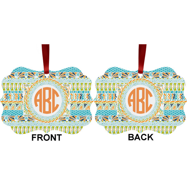 Teal Ribbons & Labels Metal Benilux Ornament - Front and Back (APPROVAL)