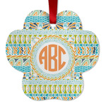 Teal Ribbons & Labels Metal Paw Ornament - Double Sided w/ Monogram