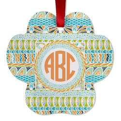 Teal Ribbons & Labels Metal Paw Ornament - Double Sided w/ Monogram