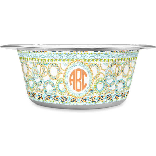 Custom Teal Ribbons & Labels Stainless Steel Dog Bowl - Large (Personalized)