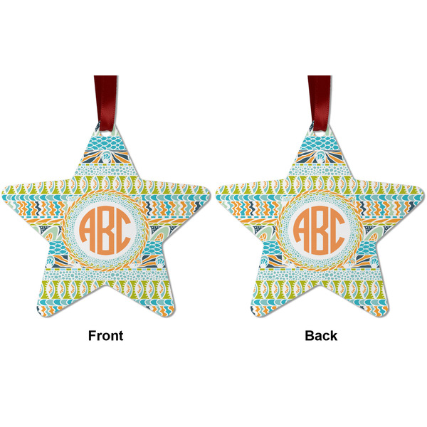Teal Ribbons & Labels Metal Star Ornament - Front and Back