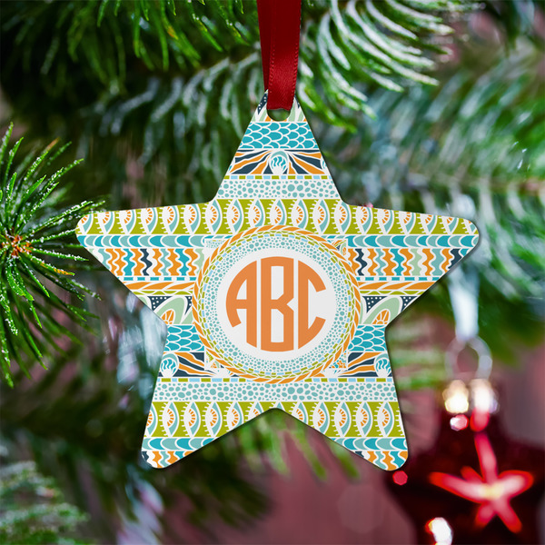 Teal Ribbons & Labels Metal Star Ornament - Lifestyle