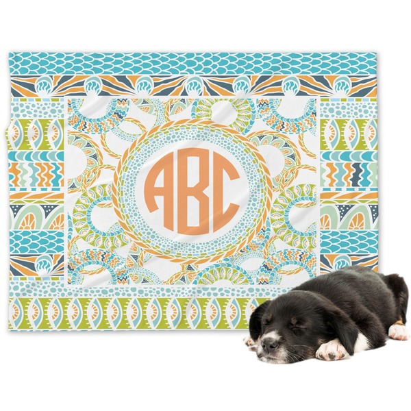 Custom Teal Ribbons & Labels Dog Blanket - Large (Personalized)