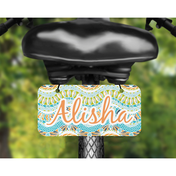 Teal Ribbons & Labels Mini License Plate on Bicycle - LIFESTYLE Two holes