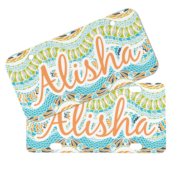 Teal Ribbons & Labels Mini License Plates - MAIN (4 and 2 Holes)