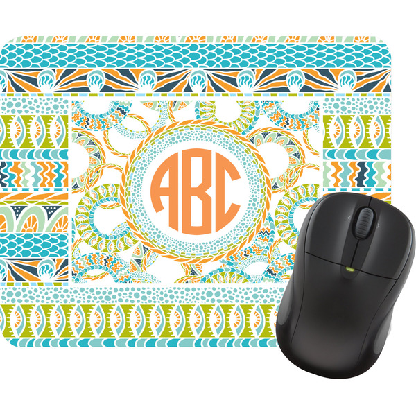 Custom Teal Ribbons & Labels Rectangular Mouse Pad (Personalized)