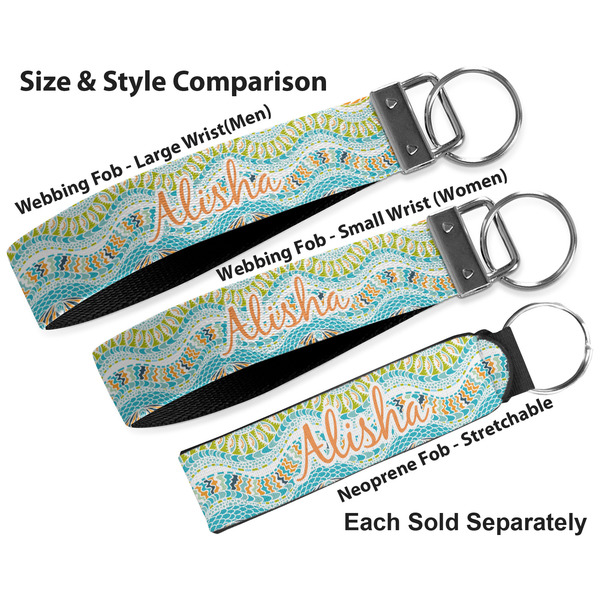 Teal Ribbons & Labels Multiple Key Ring comparison sizes