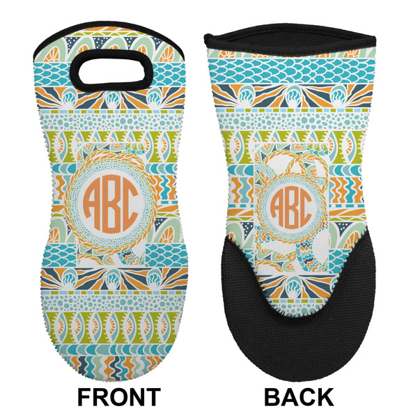 Teal Ribbons & Labels Neoprene Oven Mitt (Front & Back)