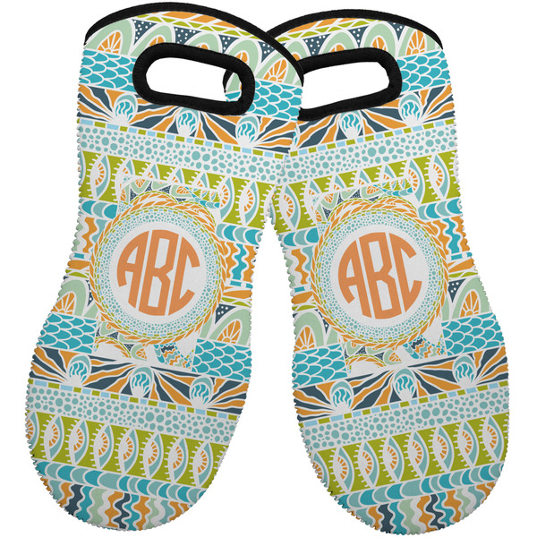 Teal Ribbons & Labels Neoprene Oven Mitt -Set of 2 - Front