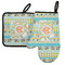 Teal Ribbons & Labels Left Oven Mitt & Pot Holder Set w/ Monogram