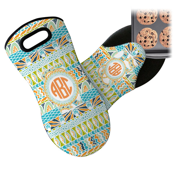 Teal Ribbons & Labels Neoprene Oven Mitt