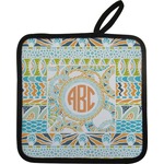 Teal Ribbons & Labels Pot Holder w/ Monogram