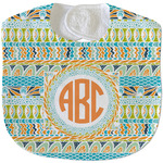 Teal Ribbons & Labels Velour Baby Bib w/ Monogram