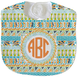 Teal Ribbons & Labels Velour Baby Bib w/ Monogram