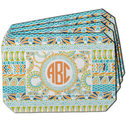 Teal Ribbons & Labels Dining Table Mat - Octagon w/ Monogram