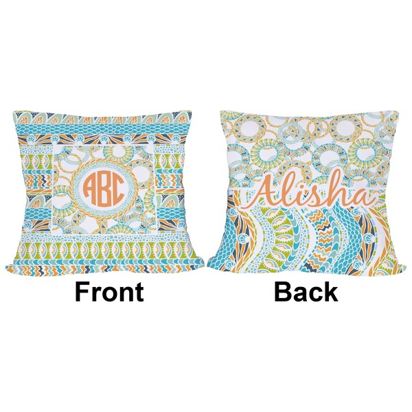Teal Ribbons & Labels Outdoor Pillow - 18x18
