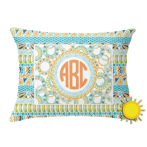 Custom Teal Ribbons & Labels Outdoor Throw Pillow (Rectangular) (Personalized)