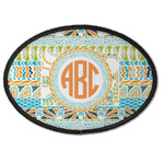 Teal Ribbons & Labels Iron On Oval Patch w/ Monogram