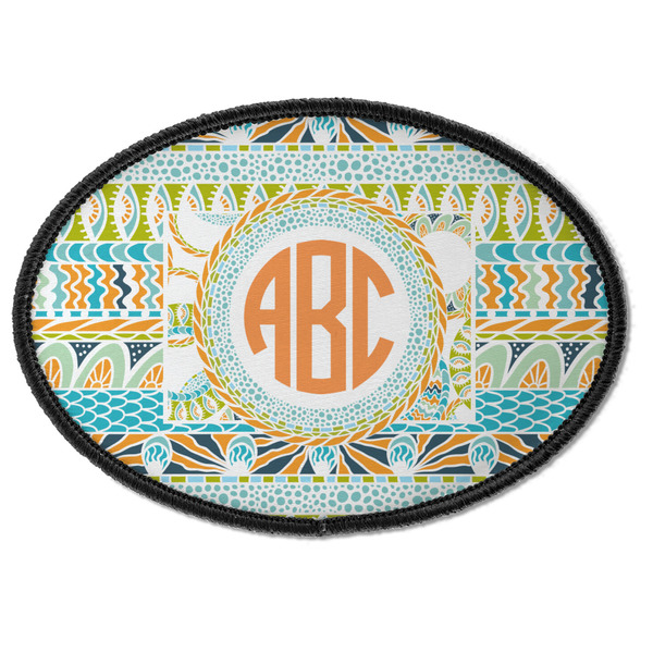 Custom Teal Ribbons & Labels Iron On Oval Patch w/ Monogram
