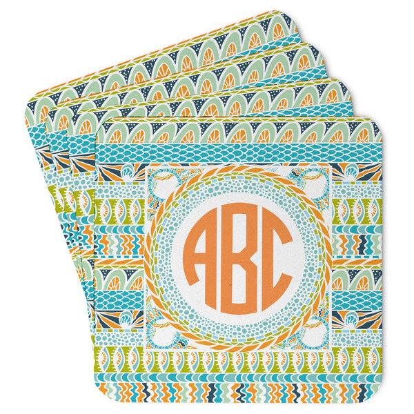 Custom Teal Ribbons & Labels Paper Coasters w/ Monograms