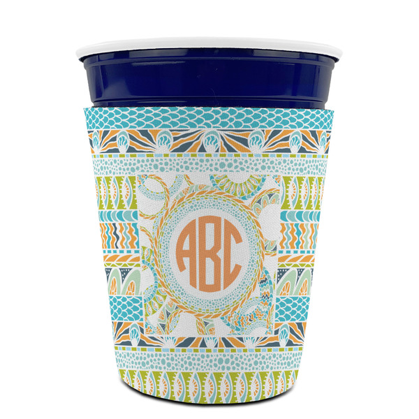 Teal Ribbons & Labels Party Cup Sleeves - without bottom - FRONT (on cup)