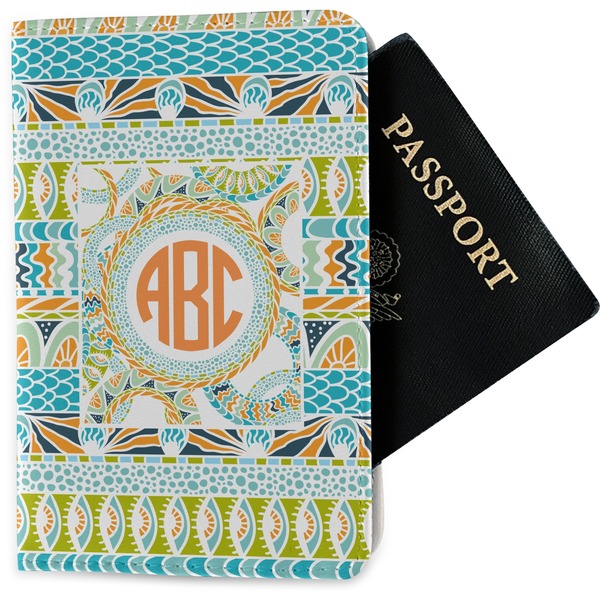 Custom Teal Ribbons & Labels Passport Holder - Fabric (Personalized)