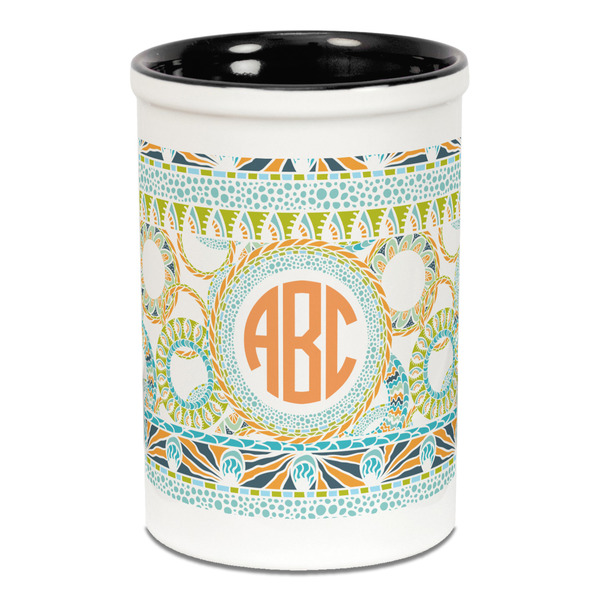 Teal Ribbons & Labels Pencil Holder - Black
