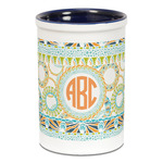 Teal Ribbons & Labels Ceramic Pencil Holders - Blue