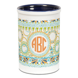 Teal Ribbons & Labels Ceramic Pencil Holders - Blue