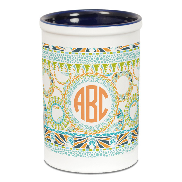 Teal Ribbons & Labels Pencil Holder - Blue