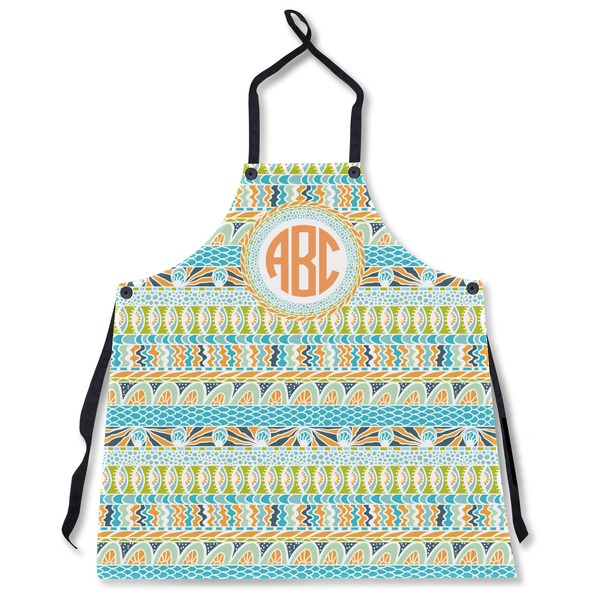 Custom Teal Ribbons & Labels Apron Without Pockets w/ Monogram