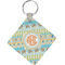 Teal Ribbons & Labels Diamond Plastic Keychain w/ Monogram
