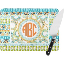 Teal Ribbons & Labels Rectangular Glass Cutting Board (Personalized)
