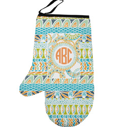 Teal Ribbons & Labels Left Oven Mitt (Personalized)