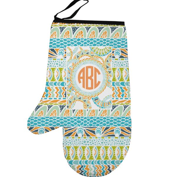 Custom Teal Ribbons & Labels Left Oven Mitt (Personalized)
