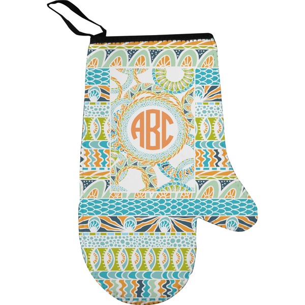 Custom Teal Ribbons & Labels Right Oven Mitt (Personalized)