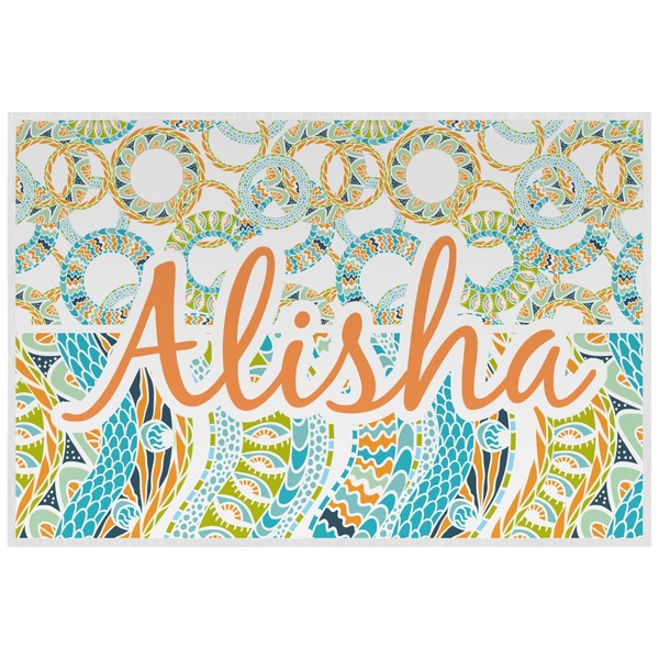 Teal Ribbons & Labels Personalized Placemat (Back)