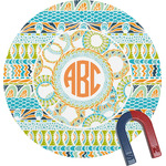 Teal Ribbons & Labels Round Fridge Magnet (Personalized)
